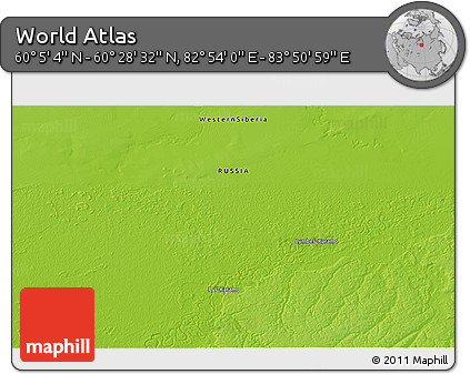 Physical 3D Map of the Area around 60° 16' 48" N, 83° 22' 30" E