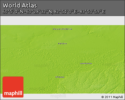 Physical 3D Map of the Area around 60° 16' 48" N, 83° 22' 30" E
