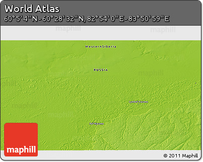 Physical 3D Map of the Area around 60° 16' 48" N, 83° 22' 30" E