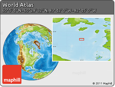 Physical Location Map of the Area around 60° 16' 48" N, 83° 13' 29" W