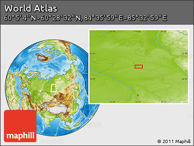 Physical Location Map of the Area around 60° 16' 48" N, 85° 4' 29" E