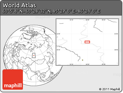 Blank Location Map of the Area around 60° 16' 48" N, 85° 55' 30" E