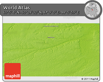 Physical 3D Map of the Area around 60° 16' 48" N, 87° 37' 30" E