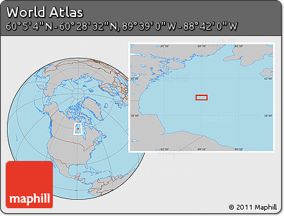 Gray Location Map of the Area around 60° 16' 48" N, 89° 10' 30" W