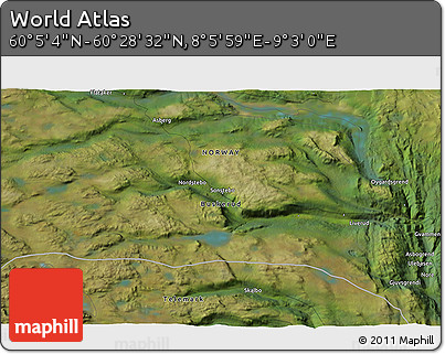 Satellite 3D Map of the Area around 60° 16' 48" N, 8° 34' 29" E