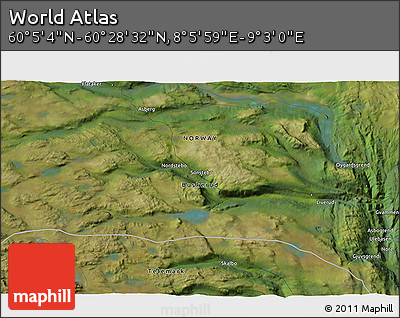 Satellite 3D Map of the Area around 60° 16' 48" N, 8° 34' 29" E
