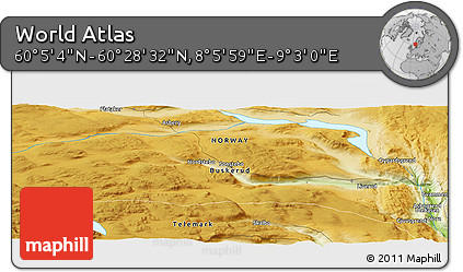 Physical Panoramic Map of the Area around 60° 16' 48" N, 8° 34' 29" E