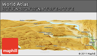 Physical Panoramic Map of the Area around 60° 16' 48" N, 8° 34' 29" E
