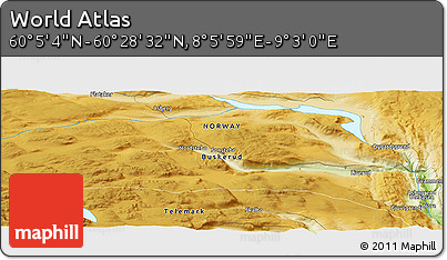Physical Panoramic Map of the Area around 60° 16' 48" N, 8° 34' 29" E