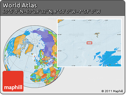 Political Location Map of the Area around 60° 16' 48" N, 8° 25' 30" W