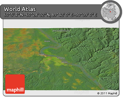 Satellite 3D Map of the Area around 60° 16' 48" N, 90° 10' 30" E