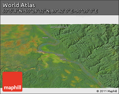 Satellite 3D Map of the Area around 60° 16' 48" N, 90° 10' 30" E