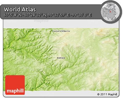 Physical 3D Map of the Area around 60° 16' 48" N, 91° 1' 30" E