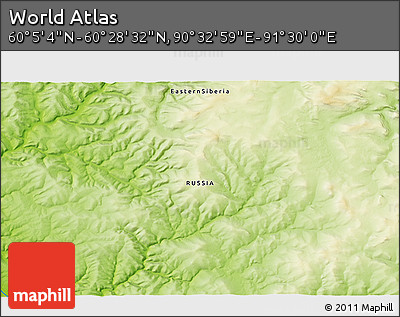 Physical 3D Map of the Area around 60° 16' 48" N, 91° 1' 30" E