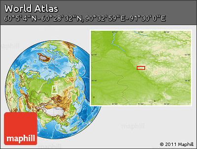 Physical Location Map of the Area around 60° 16' 48" N, 91° 1' 30" E