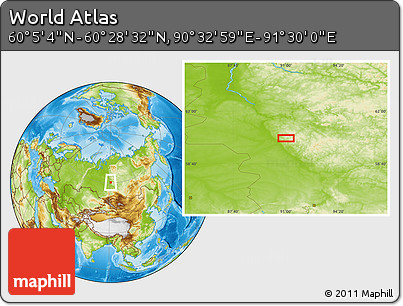 Physical Location Map of the Area around 60° 16' 48" N, 91° 1' 30" E
