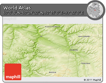 Physical 3D Map of the Area around 60° 16' 48" N, 92° 43' 29" E