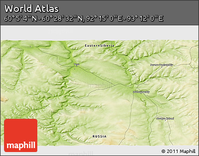 Physical 3D Map of the Area around 60° 16' 48" N, 92° 43' 29" E