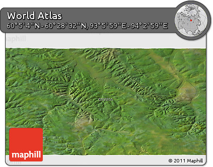 Satellite 3D Map of the Area around 60° 16' 48" N, 93° 34' 29" E