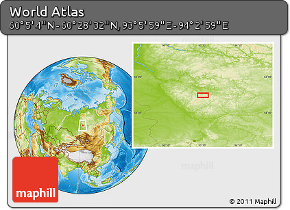 Physical Location Map of the Area around 60° 16' 48" N, 93° 34' 29" E