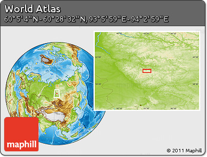 Physical Location Map of the Area around 60° 16' 48" N, 93° 34' 29" E