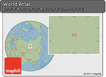 Savanna Style Location Map of the Area around 60° 16' 48" N, 94° 25' 30" E, hill shading