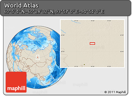 Shaded Relief Location Map of the Area around 60° 16' 48" N, 94° 25' 30" E