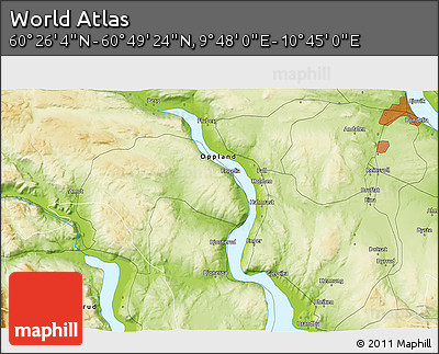Physical 3D Map of the Area around 60° 37' 44" N, 10° 16' 30" E
