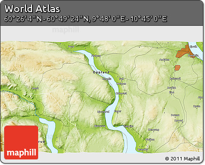 Physical 3D Map of the Area around 60° 37' 44" N, 10° 16' 30" E