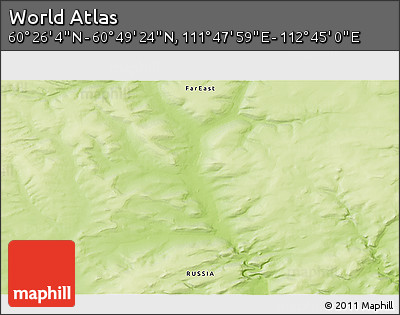 Physical 3D Map of the Area around 60° 37' 44" N, 112° 16' 30" E
