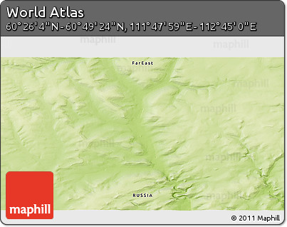 Physical 3D Map of the Area around 60° 37' 44" N, 112° 16' 30" E