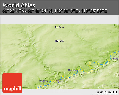 Physical 3D Map of the Area around 60° 37' 44" N, 113° 7' 30" E