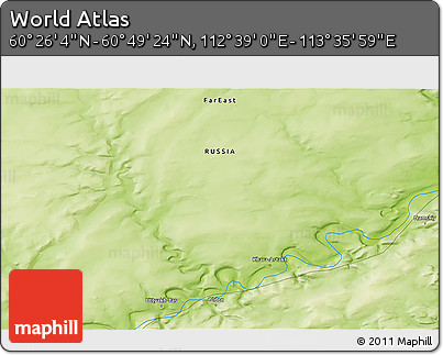 Physical 3D Map of the Area around 60° 37' 44" N, 113° 7' 30" E