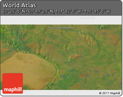 Satellite 3D Map of the Area around 60° 37' 44" N, 117° 13' 29" W