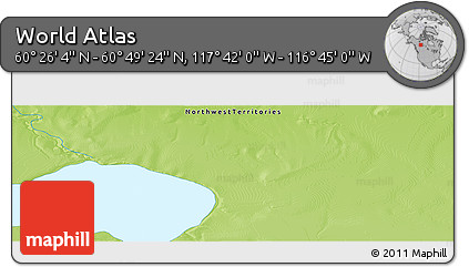 Physical Panoramic Map of the Area around 60° 37' 44" N, 117° 13' 29" W