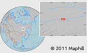 Gray Location Map of the area around 60° 37' 44" N, 123° 19' 29" E, hill shading