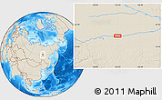 Shaded Relief Location Map of the area around 60° 37' 44" N, 123° 19' 29" E