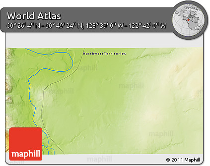 Physical 3D Map of the Area around 60° 37' 44" N, 123° 10' 30" W