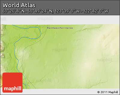 Physical 3D Map of the Area around 60° 37' 44" N, 123° 10' 30" W