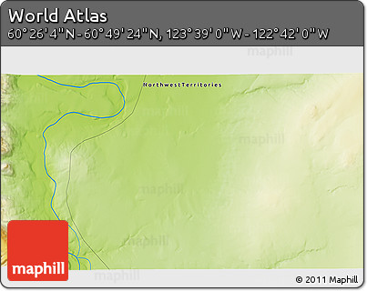 Physical 3D Map of the Area around 60° 37' 44" N, 123° 10' 30" W