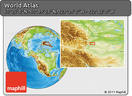 Physical Location Map of the Area around 60° 37' 44" N, 123° 10' 30" W