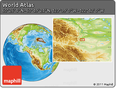 Physical Location Map of the Area around 60° 37' 44" N, 123° 10' 30" W