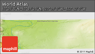 Physical Panoramic Map of the Area around 60° 37' 44" N, 123° 10' 30" W