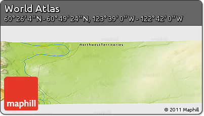 Physical Panoramic Map of the Area around 60° 37' 44" N, 123° 10' 30" W