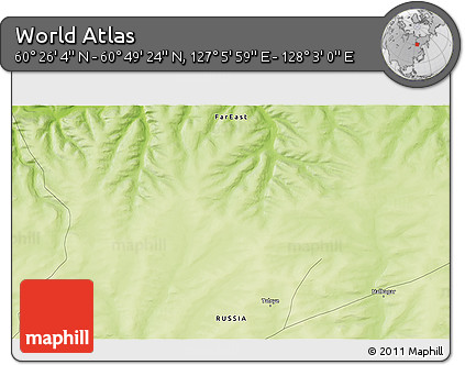 Physical 3D Map of the Area around 60° 37' 44" N, 127° 34' 30" E