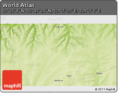 Physical 3D Map of the Area around 60° 37' 44" N, 127° 34' 30" E