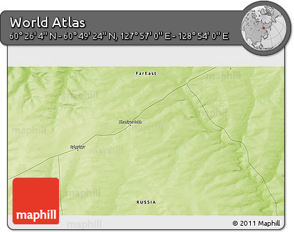 Physical 3D Map of the Area around 60° 37' 44" N, 128° 25' 30" E