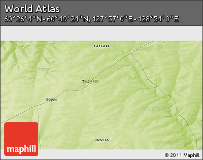 Physical 3D Map of the Area around 60° 37' 44" N, 128° 25' 30" E