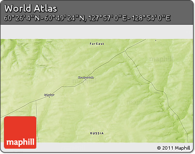 Physical 3D Map of the Area around 60° 37' 44" N, 128° 25' 30" E