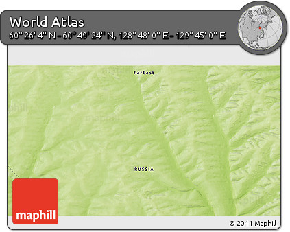Physical 3D Map of the Area around 60° 37' 44" N, 129° 16' 30" E